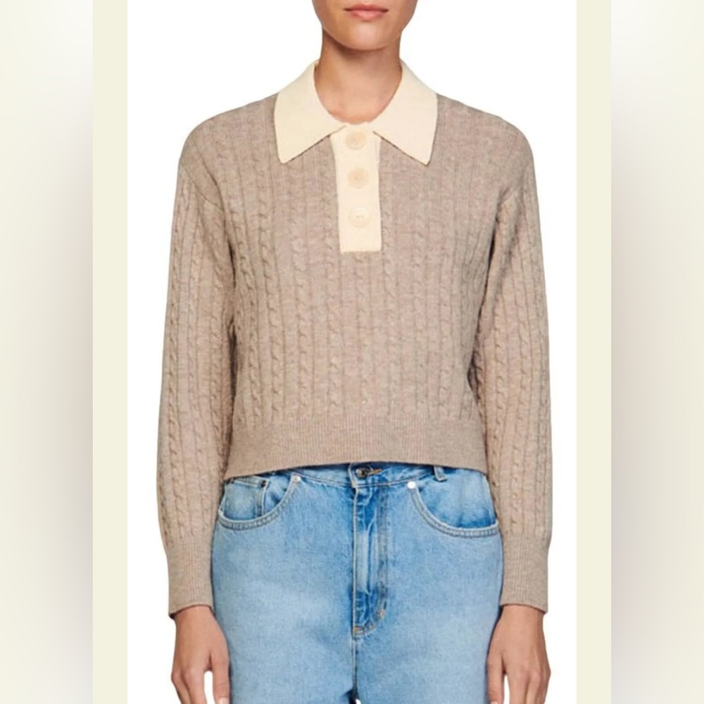 SANDRO RENO CONTRAST COLLAR SWEATER